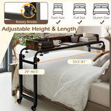Tangkula Overbed Desk with Wheels Queen Size Mobile Bed Desk with Adjustable Height