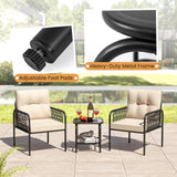 Tangkula 3 Pieces Patio Bistro Set, PE Rattan Furniture Set with Tempered Glass Table