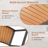 Tangkula Patio Curved Bench, Acacia Wood Fire Pit Bench w/Slatted Seat & Metal Legs