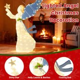 Tangkula 5 Feet Lighted Angel Christmas Decoration with Wings and Warm LED Lights