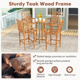 Tangkula 3 Piece Patio Bar Set, Teak Wood Bistro Furniture with Backrest, Armrests & Footrest
