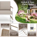 Tangkula 2 Packs Patio Aluminum Sofa, Modern Armchairs w/Wicker Backrest & Armrests, Seat & Back Cushions Included