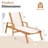 Tangkula Patio Chaise Lounge Chair, 5 Position Adjustable Acacia Wood Patio Lounger