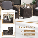 Tangkula 3 Pieces Outdoor Patio Furniture Set, Patiojoy PE Rattan Wicker Chairs with Cushions and Tempered Glass Coffee Table