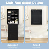 Tangkula Foldable Wall Mounted Desk, Floating Desk with Storage Shelves & Hooks