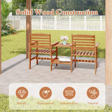 Tangkula Outdoor Patio Loveseat with Table, Wood 2-Seat Conversation Set with Coffee Table and Umbrella Hole