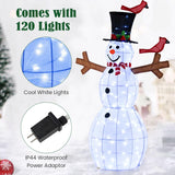 Tangkula 4.8 FT Christmas Lighted Snowman with Red Birds, Indoor/Outdoor Pre-Lit Xmas Snowman with 120 LED Lights