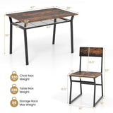 Tangkula 5 Piece Dining Table Set for 4, Kitchen Table and Chairs with 4 Trapezoid Chairs & Storage Rack