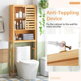 Tangkula Over The Toilet Storage Cabinet, Tall Natural Bamboo Bathroom Shelf Over Toilet with 2 Doors