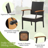 Tangkula Patio Wicker Chair Set of 2, Outdoor PE Rattan Chairs with Soft Zippered Cushion & Acacia Wood Armrests