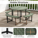 Tangkula 8 Person Picnic Table HDPE Outdoor Round Table and Bench Set