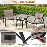 Tangkula 3 Piece Outdoor Bistro Set with Breathable Fabric Seat