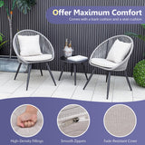 Tangkula 3 Piece Patio Furniture Set, Balcony Chair Set with Seat & Back Cushions, Tempered Glass Tabletop (Gray)