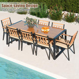 Tangkula 9 Pieces Patio Dining Set, Outdoor Acacia Wood Table and Chairs with Soft Cushions and 1.9” Umbrella Hole