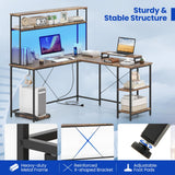 Tangkula L Shaped Desk with LED Strip with Power Outlets