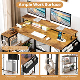 Tangkula L Shaped Gaming Desk with LED Lights & Power Outlets