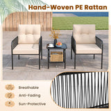Tangkula 3 Pieces Patio Bistro Set, PE Rattan Furniture Set with Tempered Glass Table