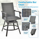 Tangkula Patio Swivel Bar Chairs Set of 2, Aluminum 360 Swiveling Bar Height Chair with 4D Air Fiber Cushion