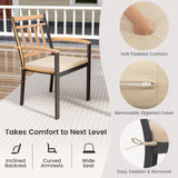 Tangkula 9 Piece Outdoor Dining Table & Chairs Set, Rectangular Table w/Acacia Wood Top & Umbrella Hole