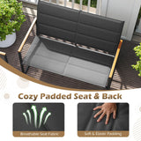 Tangkula Outdoor Metal Conversation Set with Padded Fabric Seat & Wood-Plastic Armrests