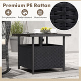 Tangkula Outdoor Table with Umbrella Hole, Rattan Umbrella Stand Table