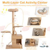 Tangkula Modern Cat Tree, 51 Inch Tall Cat Tower with Solid Wood Post, Curved Plywood Frame