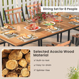 Tangkula 9-Piece Patio Dining Set, 79" Rectangle Dining Tables with 8 Wooden Armchairs