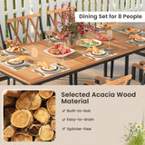 Tangkula 9-Piece Patio Dining Set, Outdoor Acacia Wood Dining Table with 1.9" Umbrella Hole& 8 Dining Chairs with Cross Hollow Back and Seat Cushions