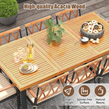 Tangkula 9 Pieces Patio Dining Set, Outdoor Acacia Wood Table and Chairs with Soft Cushions and 1.9” Umbrella Hole