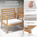 Tangkula 4 Piece Wood Patio Conversation Set, Patio Furniture Set w/Seat Cushions