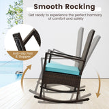 Tangkula 3 Pieces Rocking Wicker Bistro Set, Outdoor Front Porch Rocker Chairs Conversation Set