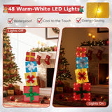 Tangkula Lighted Gift Boxes Christmas Decoration 2D Set of 4 Pre-Lit Stacked Xmas Gift Boxes