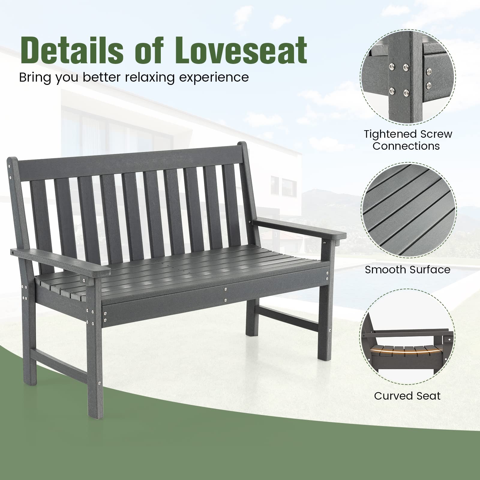 2-Person Outdoor Garden Park Bench, All-Weather HDPE Patio Loveseat Chair  - Tangkula