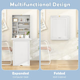 Tangkula Foldable Wall Mounted Desk, Floating Desk with Storage Shelves & Hooks