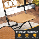 Tangkula 3 Piece PE Rattan Portaable Patio Round Dining Table and 2 Chairs