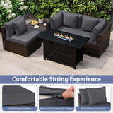 Tangkula 5 Piece Patio Rattan Sectional Sofa Set with 60,000 BTU Firepit Table