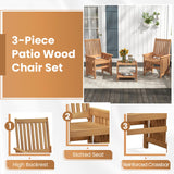 Tangkula 3 Pieces Patio Furniture Set with 1.5” Umbrella Hole, Hardwood Table and Chairs Set, for Porch, Backyard, Poolside