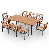 Tangkula 9 Pieces Patio Dining Set, Outdoor Acacia Wood Table and Chairs with Soft Cushions and 1.9” Umbrella Hole