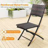 Tangkula 3 Piece Portable Foldable Dining Table and Wicker Chairs with Metal Frame