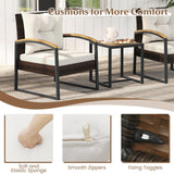 Tangkula 3 Piece Patio Conversation Set, includes 2 Rattan Chairs and Coffee Table, Solid Acacia Wood Armrests & Tabletop