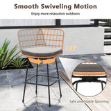 Tangkula Patio Swivel Barstools, Wicker Bar Height Chairs w/Soft Seat Cushions