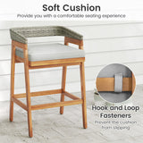 Tangkula 3 Piece Patio Bar Set Outdoor Acacia Wood Counter Height Table with 2 Cushioned Barstools