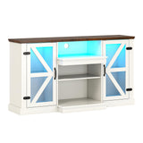 Tangkula Farmhouse TV Stand for TV up to 65 Inch, 58”L Tall Media Entertainment Center with 20 Color Led Lights