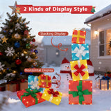 Tangkula Lighted Gift Boxes Christmas Decoration 2D Set of 4 Pre-Lit Stacked Xmas Gift Boxes