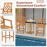 Tangkula 3 Piece Patio Bar Set, Teak Wood Bistro Furniture with Backrest, Armrests & Footrest
