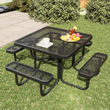 Tangkula 8 Person Picnic Table, Square Commercial Grade Outdoor Picnic Table with 4 Built-in Benches
