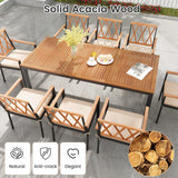 Tangkula 9 Piece Outdoor Patio Dining Set, Rectangular Dining Table & Chairs Set for 8 w/Acacia Wood Tabletop