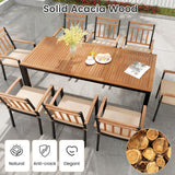 Tangkula 9 Piece Outdoor Dining Table & Chairs Set, Rectangular Table w/Acacia Wood Top & Umbrella Hole