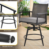 Tangkula Patio Swivel Bar Stools Set of 2, Outdoor Counter Height Bar Chairs with PE Rattan Back