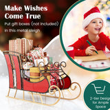 Tangkula Metal Christmas Santa Sleigh Basket, Xmas Festival Holiday Decorative Santa’s Sleigh with 2-Tier Storage Shelf